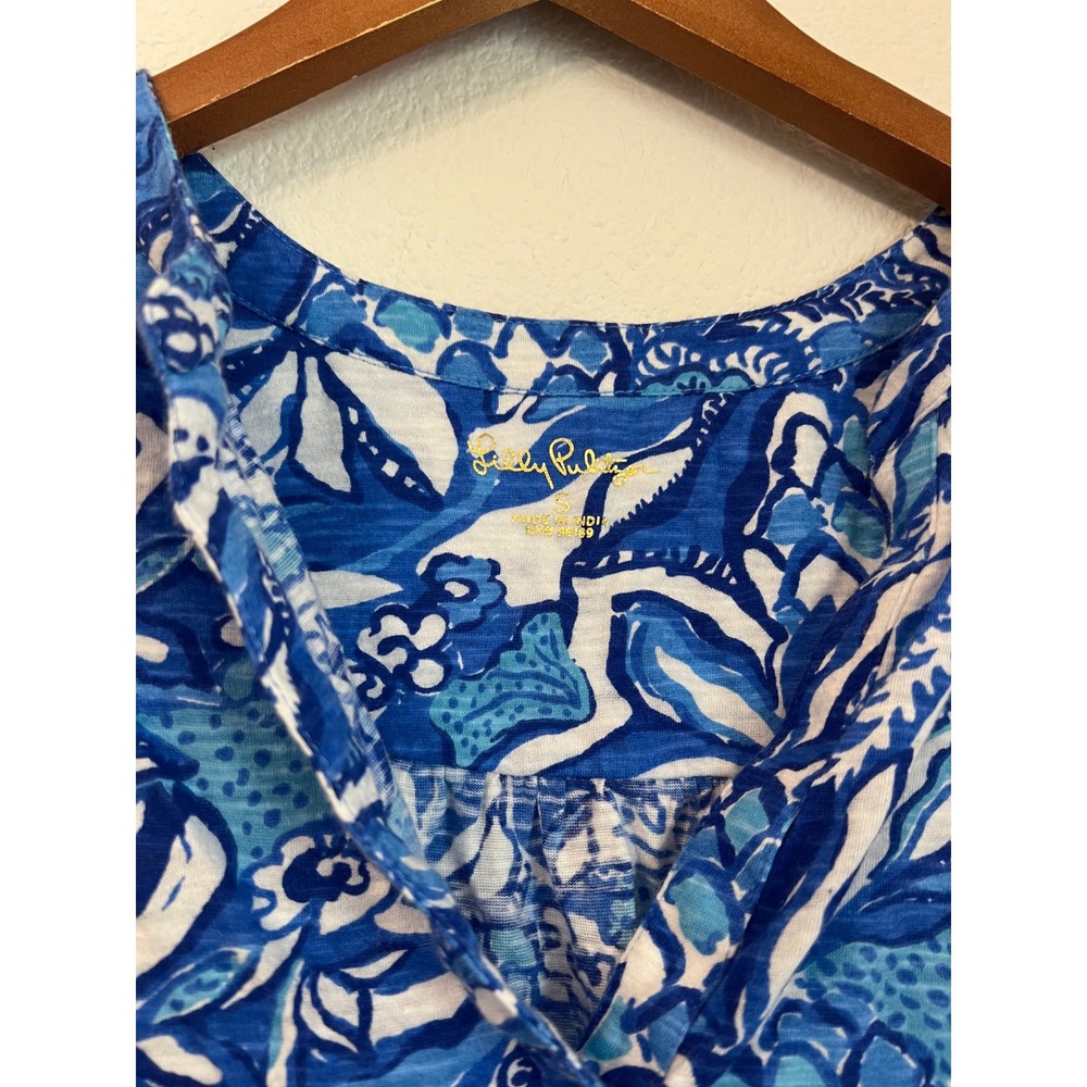 Lilly Pulitzer Sleeveless Top Blue White Floral Print Blouse - Picture 2 of 3